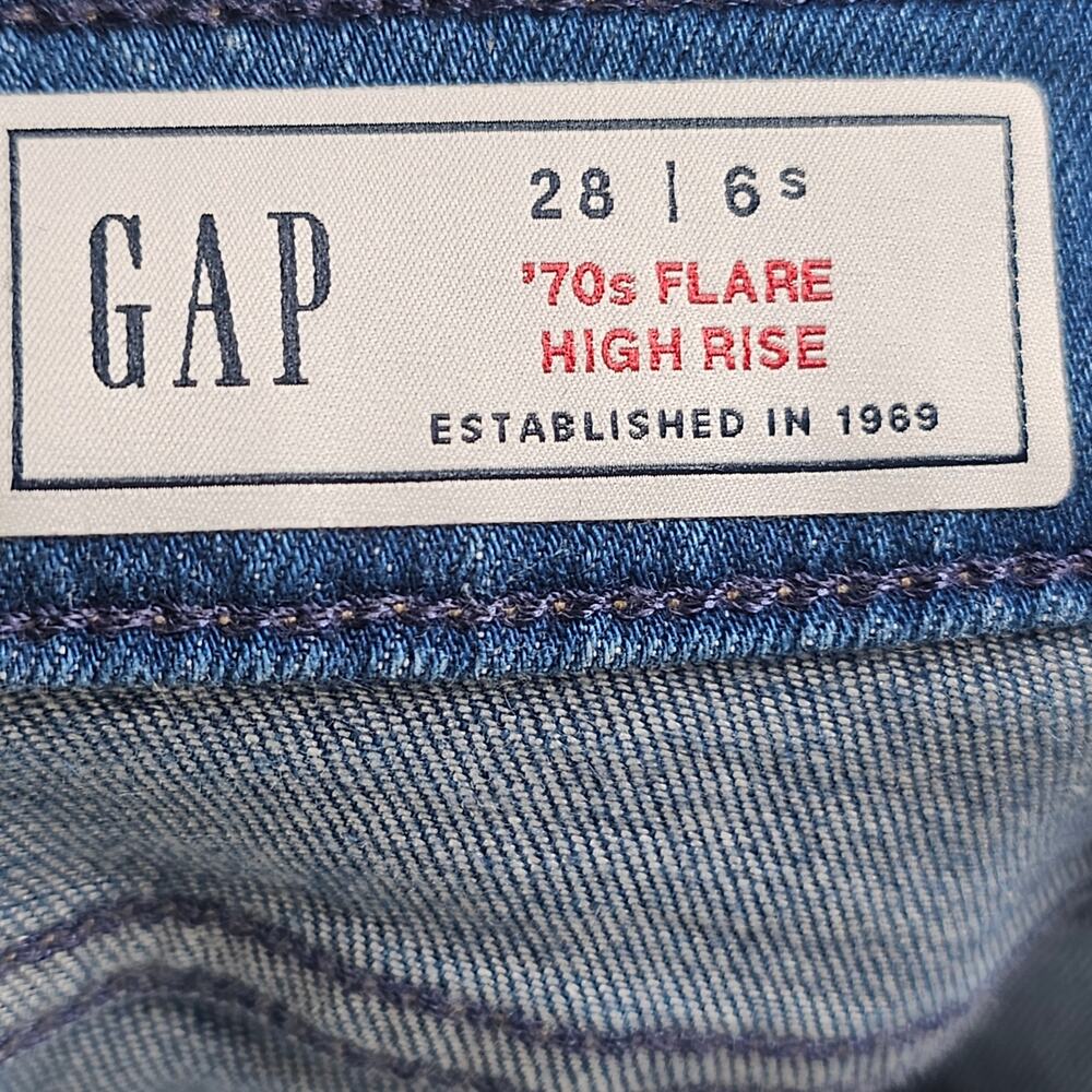 Gap 70s Flare High Rise Jeans Womens 28 Short Blue Colorblock Panel Denim - Picture 6 of 8
